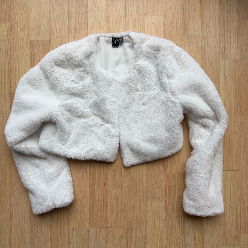 White Faux Fur Cropped Bolero Jacket by Windsor Small